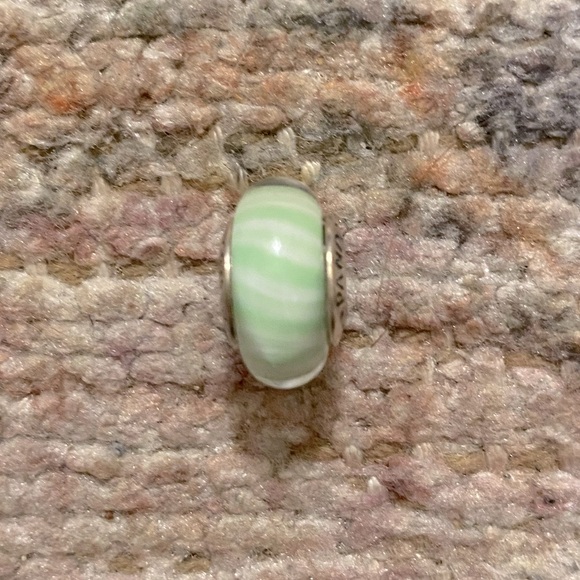 PANDORA Authentic Murano Glass Light Green Candy Stripe Charm - Picture 6 of 6